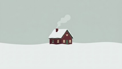 Cozy Snowy Cottage with Smoky Chimney in Winter.