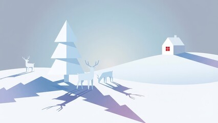 Abstract Snow Cityscape with White Geometric Forms.