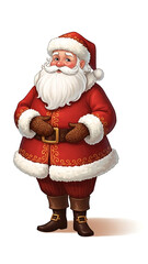 Illustration of Santa Claus standing alone with a warm smile in a festive holiday scene.