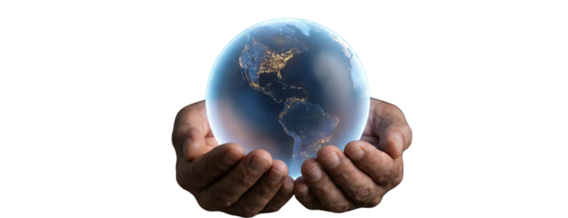 caring hands holding planet earth glowing globe at night world continents continents continents isolated on transparent background