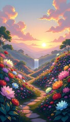 Fantasy Garden with Imaginative Plants and Calm Aesthetic Background