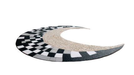 Abstract Decorative Carpet: An elegantly curved, abstract carpet design with a modern flair. The carpet features a unique interplay of shapes and textures.