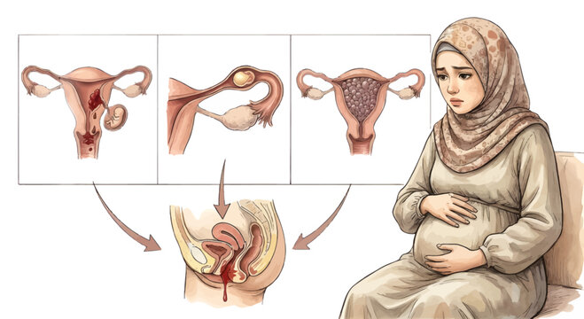 Pregnant Woman With Illustration of Emergency Reproductive System 