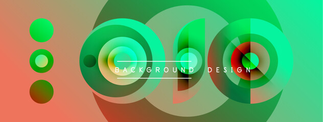 Obraz premium Abstract vibrant design features overlapping circles, gradients. Text reads background design. Colors include green, orange, teal. Modern aesthetic.