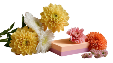 Floral Elegance: A collection of vibrant blossoms gracefully arranged alongside a stack of stationery, embodying the delicate dance between nature and creative expression.