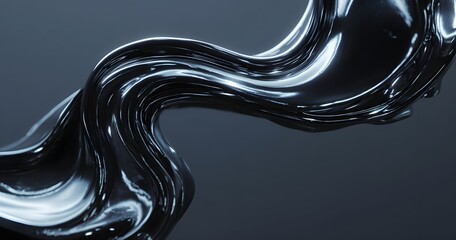 Abstract liquid metal sculpture with flowing curves and reflective surfaces creating a dynamic and modern artistic composition on a dark background