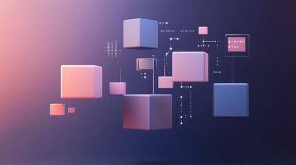3d blocks in pink and blue hues on dark background with connecting lines and dots