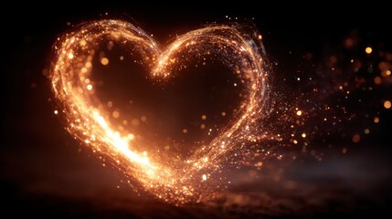 Glowing heart shape formed by sparkling lights creates a warm and romantic atmosphere in a dark setting