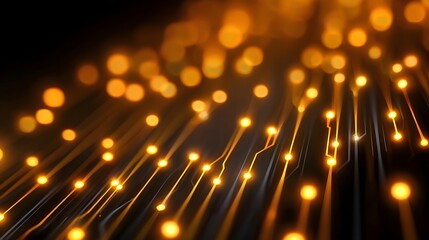 Abstract glowing digital network with orange circuits and nodes symbolizing data flow and connectivity