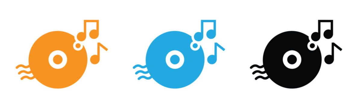 Music icons with flying CDs and notes. Music Icon With CD. cd music icon in  glyph filled style isolated on white background. 