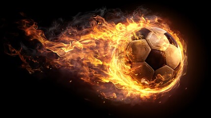 Fototapeta premium Soccer Ball Engulfed in Flames Dynamic Fiery Sports Action Illustration