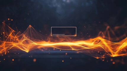 Vibrant orange light trails and particles on a dark background with a glowing effect