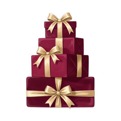 Stack of Burgundy Gift Boxes with Gold Ribbons 1.