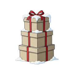 Stack of Christmas Presents with Snow.