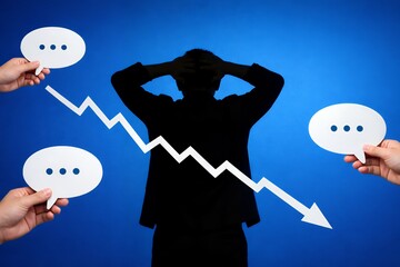 コミュニケーション不全に悩み頭を抱える人物と意見の食い違いを示すイメージ