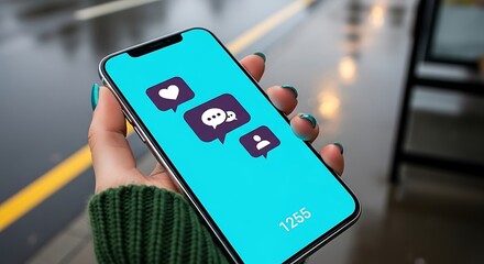 Woman holding a smartphone with social media notification icons.