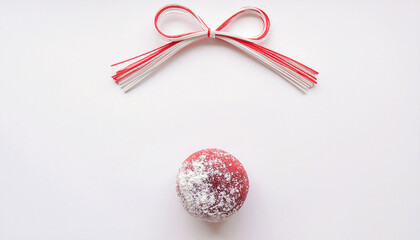 白背景に赤白水引と和菓子を配した祝いのミニマル構図 generative ai