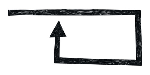 Hand drawn crayon movement black arrow. Grunge squiggly arrow. Pencil chalk lines sketch. Color brush scribble element. Doodle vector illustration.