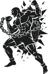 Muscular man breaking chains