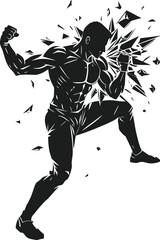 Muscular man breaking barriers