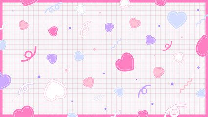 Cute Retro Pop Grid Wallpaper with Hearts and Lines Pink and White