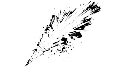 Naklejka premium Dynamic black ink splatter creating an abstract explosion effect on a clean white background, resembling a bursting quill pen.
