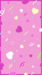Vertical Cute Retro Pop Grid Wallpaper with Hearts and Lines Pink Background