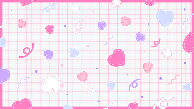 Cute Retro Pop Grid Wallpaper with Hearts and Lines Pink and White