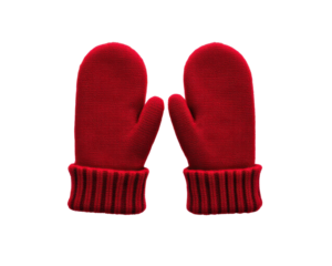Red knitted winter mittens with ribbed cuffs isolated on white background