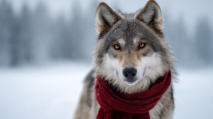 Wolf Wearing Red Scarf