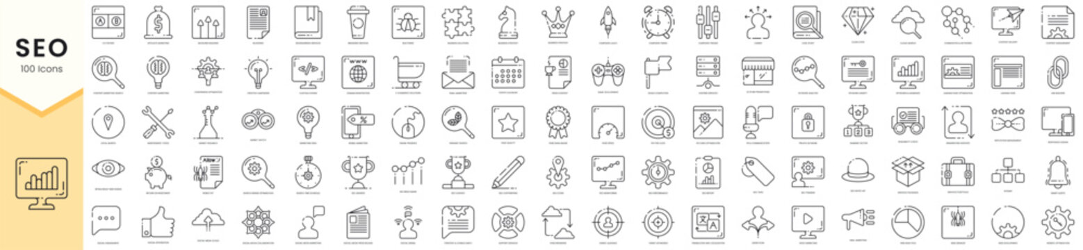 Set of seo icons icons. Simple line art style icons pack. Vector illustration