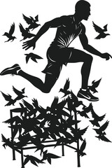 Runner disturbing a flock of birds
