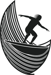 Surfer riding wave silhouette