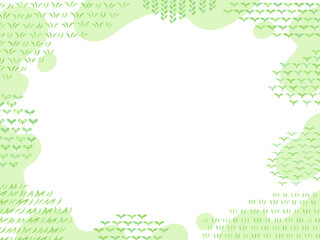 柔らかい形と色々な草の模様の緑のフレーム