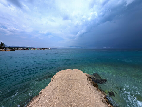 Stormy sky over the coast in Malinska on Krk Island Croatia