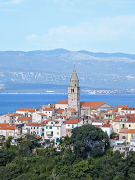 Historic old town of Vrbnik with bell tower on Krk Island Croatia