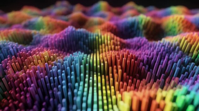 Vibrant 3D rendering of colorful abstract waves.
