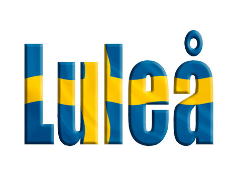 Digital composite. ..Name of the town of Lule&aring; with a  Flag of Sweden waving fabric overlay. ..Swedish, sverige, lulea, ..PNG file