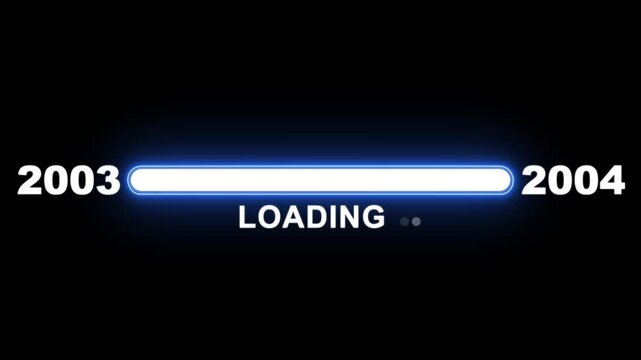 New year 2004 loading bar animation Year changing from 2003 to 2004. Loading bar from 2003 to 2004 new year transfer animation. Advance happy new year, annual plan, growth strategy, business planning.