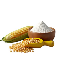 Corn on cob with corn kernels and corn flour