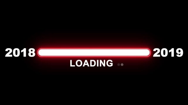 New year 2019 loading bar animation Year changing from 2018 to 2019. Loading bar from 2018 to 2019 new year transfer animation. Advance happy new year, annual plan, growth strategy, business planning.