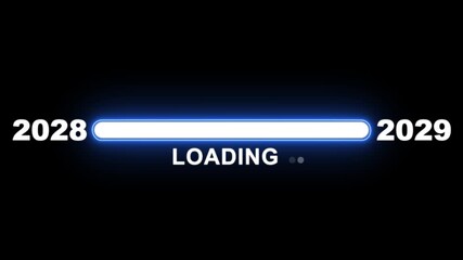 New year 2029 loading bar animation Year changing from 2028 to 2029. Loading bar from 2028 to 2029 new year transfer animation. Advance happy new year, annual plan, growth strategy, business planning.