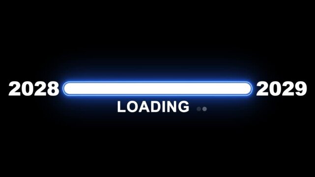 New year 2029 loading bar animation Year changing from 2028 to 2029. Loading bar from 2028 to 2029 new year transfer animation. Advance happy new year, annual plan, growth strategy, business planning.