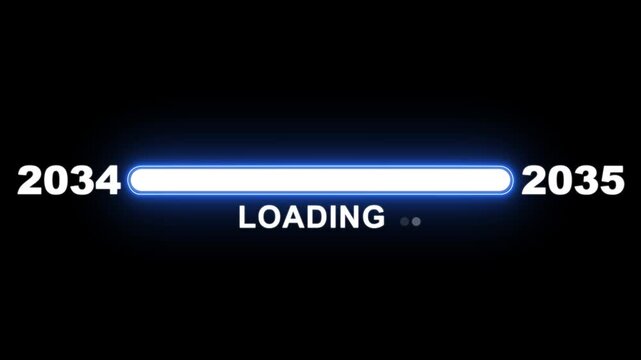 New year 2035 loading bar animation Year changing from 2034 to 2035. Loading bar from 2034 to 2035 new year transfer animation. Advance happy new year, annual plan, growth strategy, business planning.