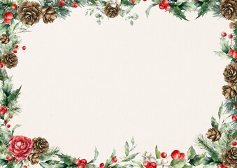 Red and Green Watercolor Christmas Border Background A4 - 1