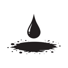 Black Ink Drop With Splatter Black And White Vector Blots And Streaks Illustration