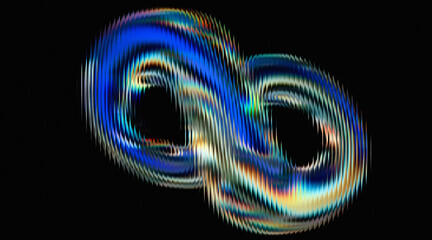 Futuristic infinity loop with chromatic aberration creating a ripple effect in vibrant neon colors