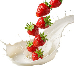 Strawberries Falling into Milk Splash