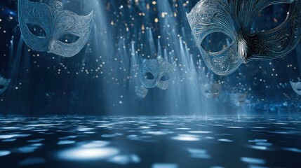 Masquerade masks floating in ambient lighting festive event concept