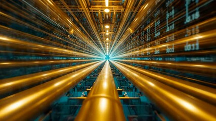 High speed light trails racing through server data center aisles revealing powerful network connectivity and advanced computing infrastructure - Powered by Adobe